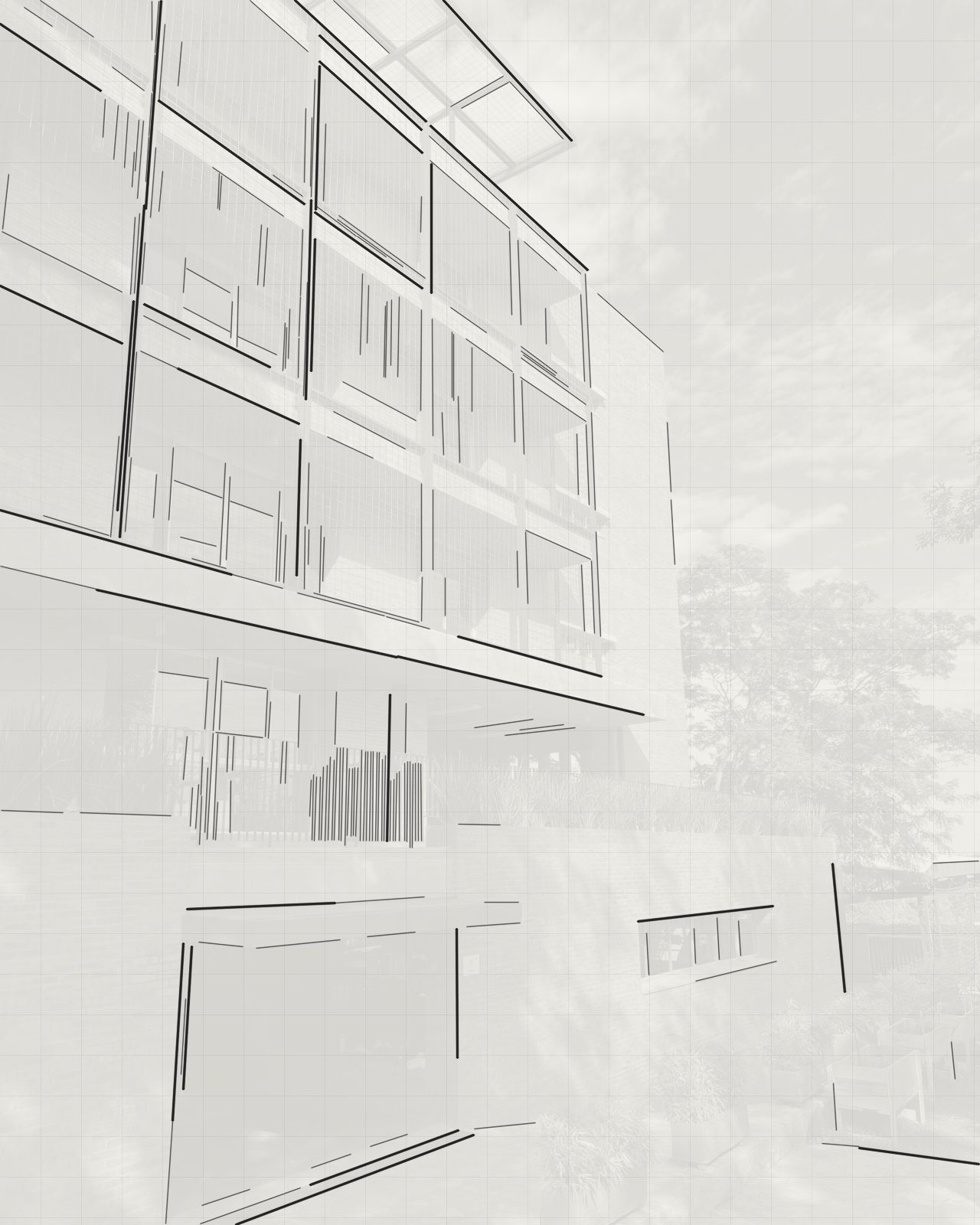 Dibujo técnico de la fachada del centro educativo